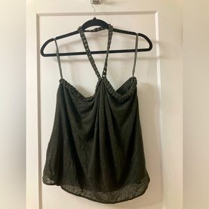 4/$30 Banana Republic Halter tanktop Sz L green braided boho coastal